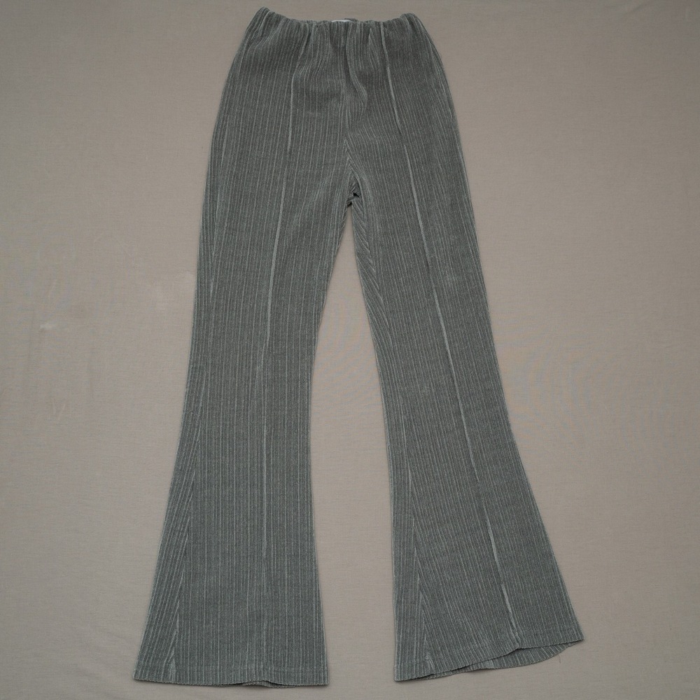 Womens Athletic Flare Pants Gray Rib Knit High‎ Waist Legging Celine Paris 24
